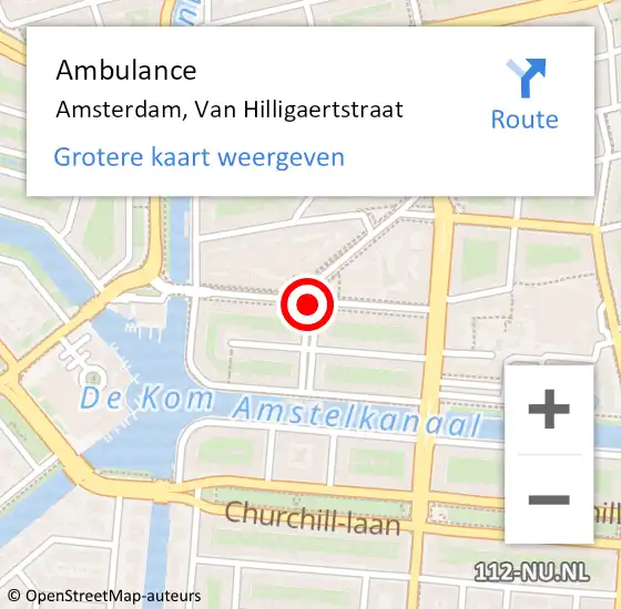 Locatie op kaart van de 112 melding: Ambulance Amsterdam, Van Hilligaertstraat op 8 mei 2018 12:49