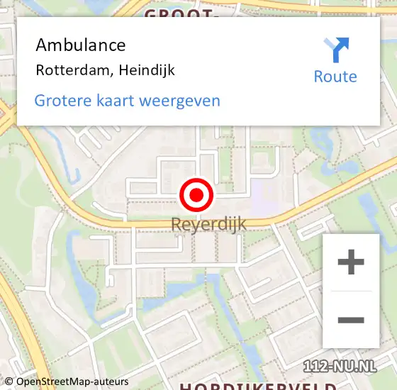 Locatie op kaart van de 112 melding: Ambulance Rotterdam, Heindijk op 8 mei 2018 13:11