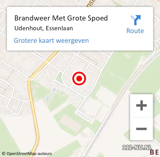 Locatie op kaart van de 112 melding: Brandweer Met Grote Spoed Naar Udenhout, Essenlaan op 8 mei 2018 14:31