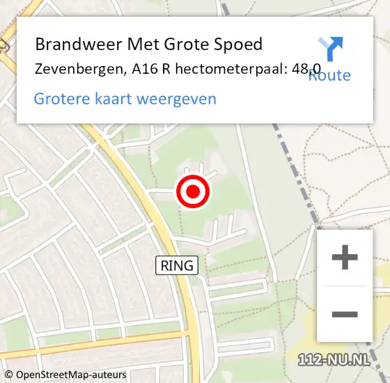 Locatie op kaart van de 112 melding: Brandweer Met Grote Spoed Naar Zevenbergen, A16 R hectometerpaal: 48,0 op 8 mei 2018 15:02