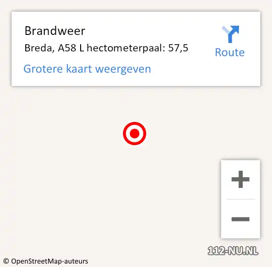 Locatie op kaart van de 112 melding: Brandweer Breda, A58 L hectometerpaal: 57,5 op 8 mei 2018 16:23