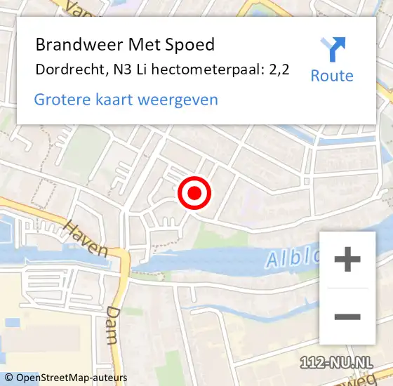 Locatie op kaart van de 112 melding: Brandweer Met Spoed Naar Dordrecht, N3 Li hectometerpaal: 2,2 op 8 mei 2018 17:53