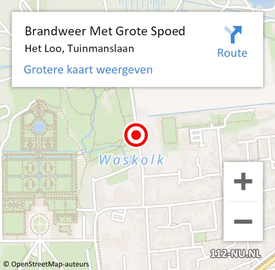 Locatie op kaart van de 112 melding: Brandweer Met Grote Spoed Naar Het Loo, Tuinmanslaan op 8 mei 2018 22:55