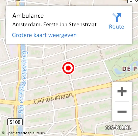 Locatie op kaart van de 112 melding: Ambulance Amsterdam, Eerste Jan Steenstraat op 9 mei 2018 00:05