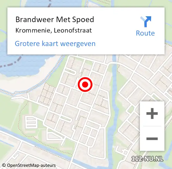 Locatie op kaart van de 112 melding: Brandweer Met Spoed Naar Krommenie, Leonofstraat op 9 mei 2018 08:36