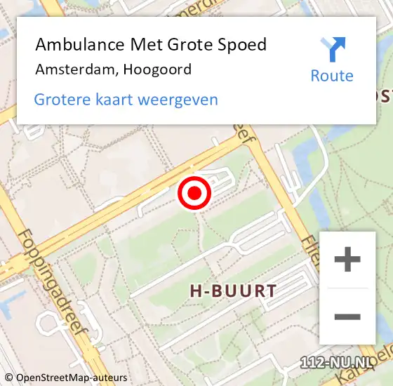 Locatie op kaart van de 112 melding: Ambulance Met Grote Spoed Naar Amsterdam, Hoogoord op 9 mei 2018 09:20