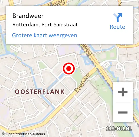 Locatie op kaart van de 112 melding: Brandweer Rotterdam, Port-Saidstraat op 9 mei 2018 10:25