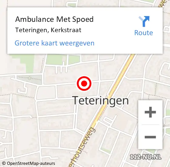 Locatie op kaart van de 112 melding: Ambulance Met Spoed Naar Teteringen, Kerkstraat op 9 mei 2018 10:54