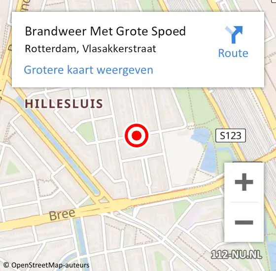 Locatie op kaart van de 112 melding: Brandweer Met Grote Spoed Naar Rotterdam, Vlasakkerstraat op 9 mei 2018 10:57