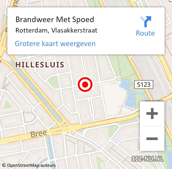 Locatie op kaart van de 112 melding: Brandweer Met Spoed Naar Rotterdam, Vlasakkerstraat op 9 mei 2018 11:16