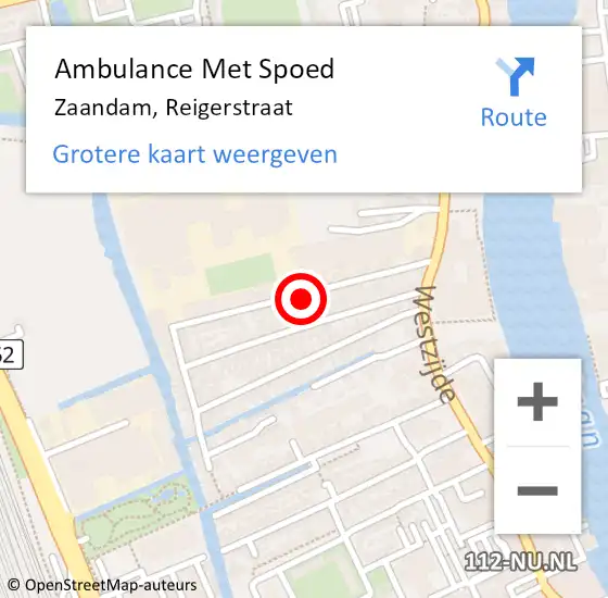 Locatie op kaart van de 112 melding: Ambulance Met Spoed Naar Zaandam, Reigerstraat op 9 mei 2018 11:32