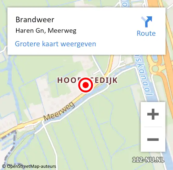 Locatie op kaart van de 112 melding: Brandweer Haren Gn, Meerweg op 9 mei 2018 11:52