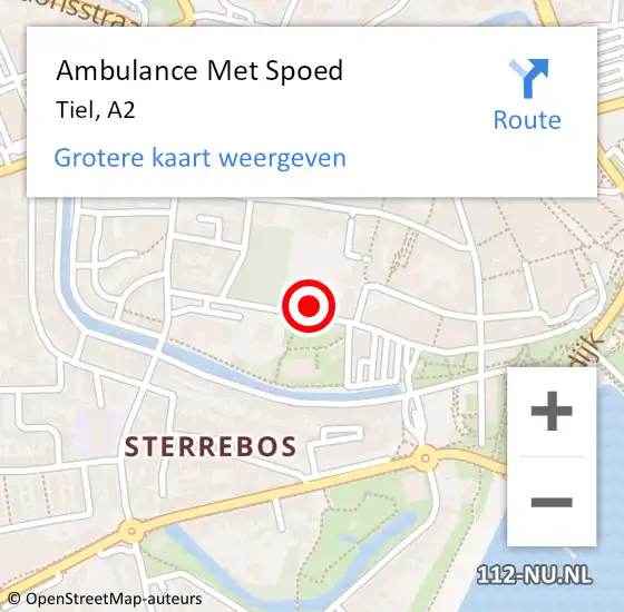 Locatie op kaart van de 112 melding: Ambulance Met Spoed Naar Tiel, A2 op 9 mei 2018 12:43