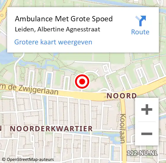 Locatie op kaart van de 112 melding: Ambulance Met Grote Spoed Naar Leiden, Albertine Agnesstraat op 9 mei 2018 14:39