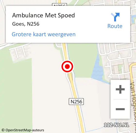 Locatie op kaart van de 112 melding: Ambulance Met Spoed Naar Goes, N256 op 9 mei 2018 16:33