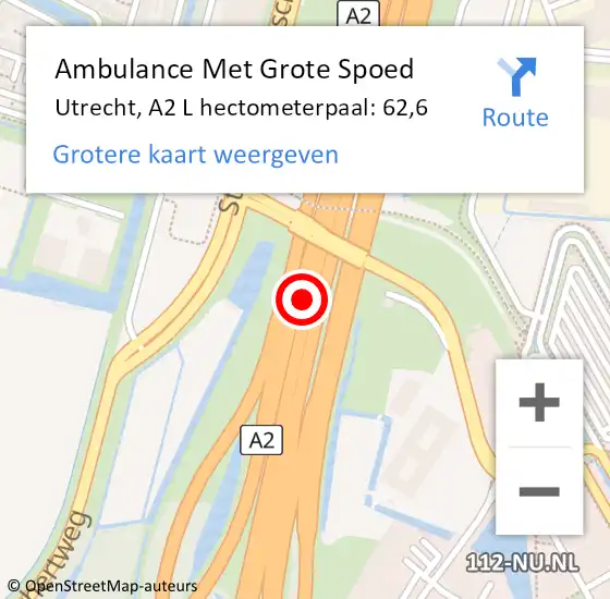 Locatie op kaart van de 112 melding: Ambulance Met Grote Spoed Naar Utrecht, A2 L hectometerpaal: 62,6 op 9 mei 2018 18:30