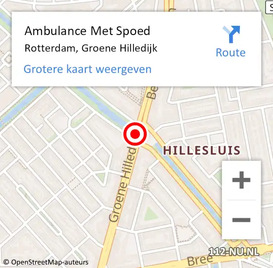 Locatie op kaart van de 112 melding: Ambulance Met Spoed Naar Rotterdam, Groene Hilledijk op 9 mei 2018 20:21