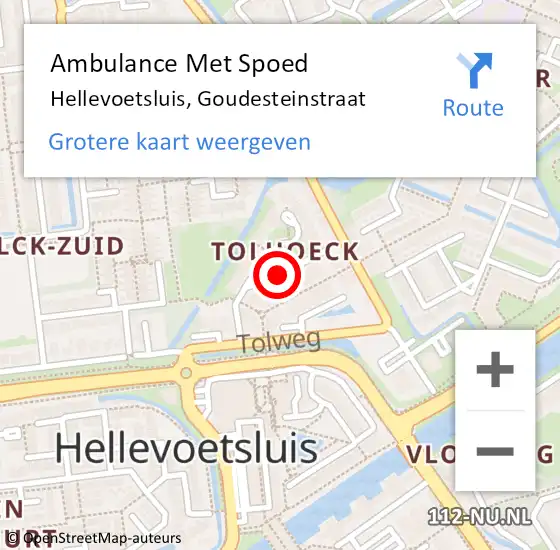 Locatie op kaart van de 112 melding: Ambulance Met Spoed Naar Hellevoetsluis, Goudesteinstraat op 10 mei 2018 06:46