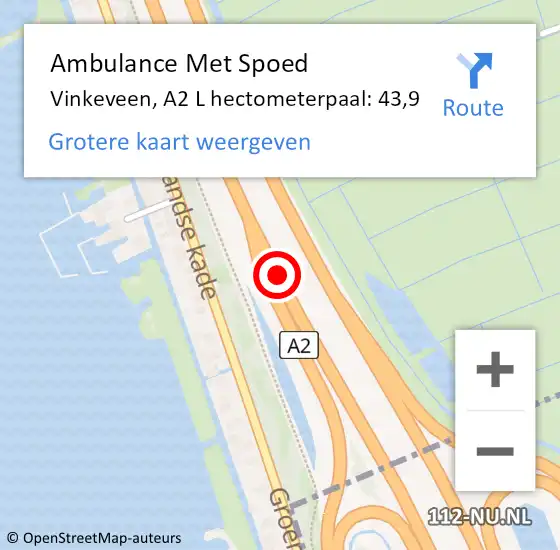 Locatie op kaart van de 112 melding: Ambulance Met Spoed Naar Vinkeveen, A2 L hectometerpaal: 43,9 op 10 mei 2018 14:11