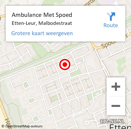 Locatie op kaart van de 112 melding: Ambulance Met Spoed Naar Etten-Leur, Malbodestraat op 10 mei 2018 18:06