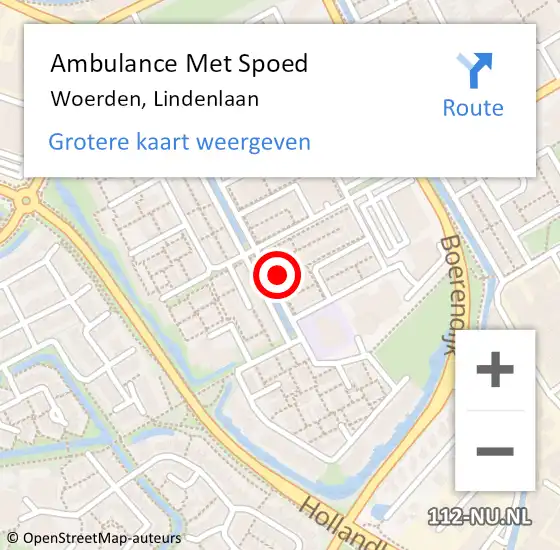 Locatie op kaart van de 112 melding: Ambulance Met Spoed Naar Woerden, Lindenlaan op 10 mei 2018 20:31