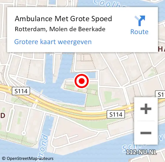 Locatie op kaart van de 112 melding: Ambulance Met Grote Spoed Naar Rotterdam, Molen de Beerkade op 10 mei 2018 21:56