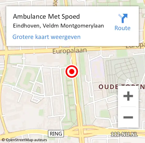 Locatie op kaart van de 112 melding: Ambulance Met Spoed Naar Eindhoven, Veldmaarschalk Montgomerylaan op 10 mei 2018 22:07