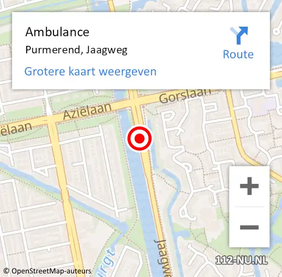 Locatie op kaart van de 112 melding: Ambulance Purmerend, Jaagweg op 11 mei 2018 10:15