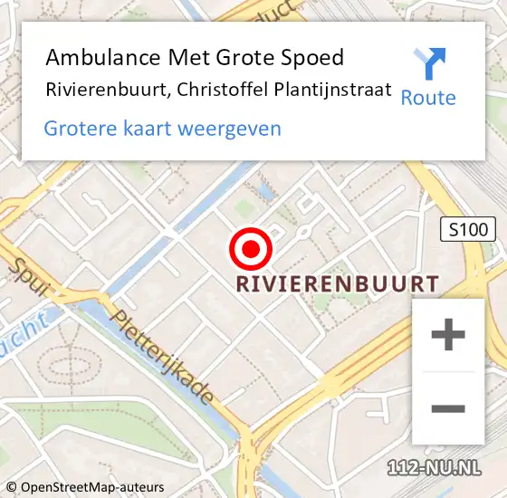 Locatie op kaart van de 112 melding: Ambulance Met Grote Spoed Naar Rivierenbuurt, Christoffel Plantijnstraat op 11 mei 2018 10:42