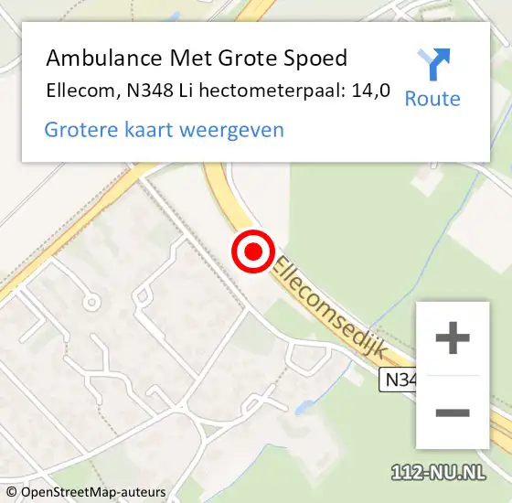 Locatie op kaart van de 112 melding: Ambulance Met Grote Spoed Naar Ellecom, N348 Li hectometerpaal: 14,0 op 11 mei 2018 15:03