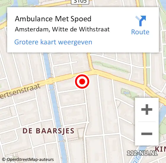 Locatie op kaart van de 112 melding: Ambulance Met Spoed Naar Amsterdam, Witte de Withstraat op 11 mei 2018 15:05