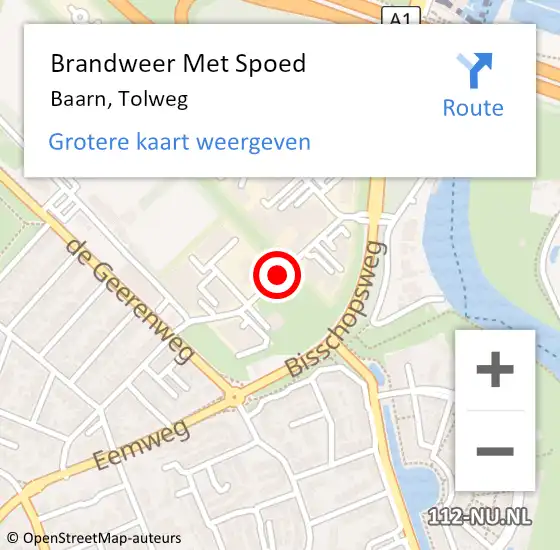 Locatie op kaart van de 112 melding: Brandweer Met Spoed Naar Baarn, Tolweg op 11 mei 2018 17:08