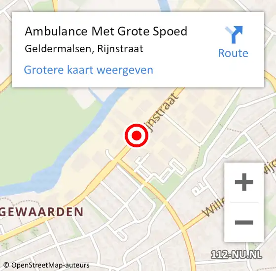 Locatie op kaart van de 112 melding: Ambulance Met Grote Spoed Naar Geldermalsen, Rijnstraat op 11 mei 2018 20:43