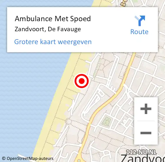 Locatie op kaart van de 112 melding: Ambulance Met Spoed Naar Zandvoort, De Favauge op 11 mei 2018 22:21