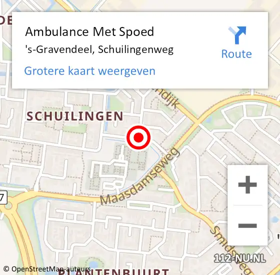 Locatie op kaart van de 112 melding: Ambulance Met Spoed Naar 's-Gravendeel, Schuilingenweg op 12 mei 2018 03:21