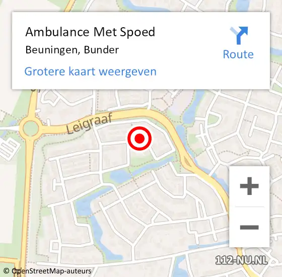 Locatie op kaart van de 112 melding: Ambulance Met Spoed Naar Beuningen, Bunder op 12 mei 2018 15:53