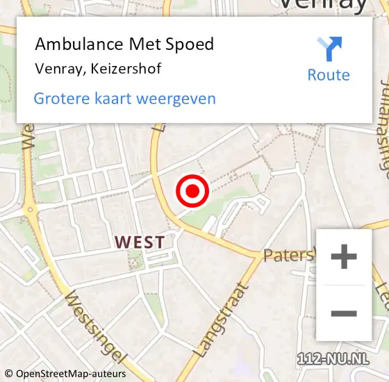 Locatie op kaart van de 112 melding: Ambulance Met Spoed Naar Venray, Keizershof op 12 mei 2018 17:27