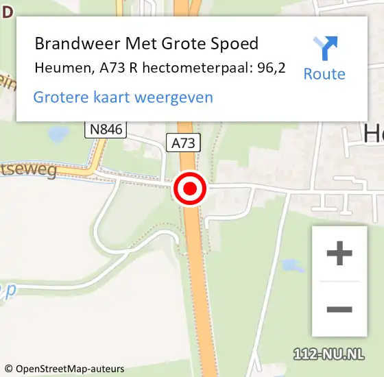 Locatie op kaart van de 112 melding: Brandweer Met Grote Spoed Naar Heumen, A73 L hectometerpaal: 95,2 op 12 mei 2018 18:04