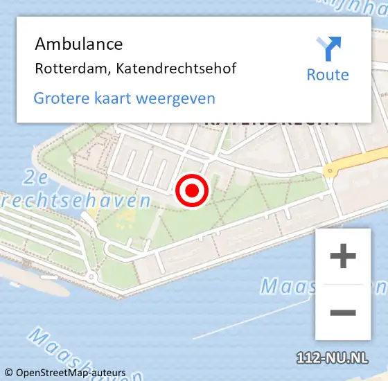 Locatie op kaart van de 112 melding: Ambulance Rotterdam, Katendrechtsehof op 12 mei 2018 20:55