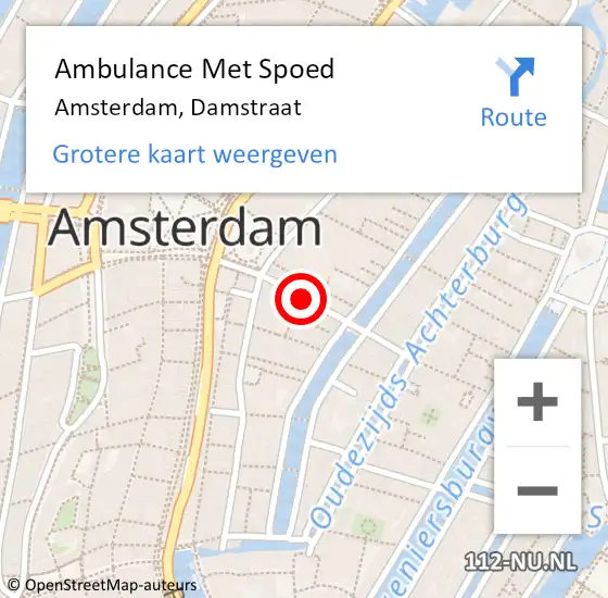 Locatie op kaart van de 112 melding: Ambulance Met Spoed Naar Amsterdam, Damstraat op 12 mei 2018 21:31