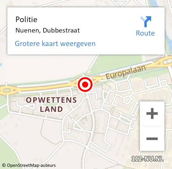 Locatie op kaart van de 112 melding: Politie Nuenen, Dubbestraat op 12 mei 2018 22:17