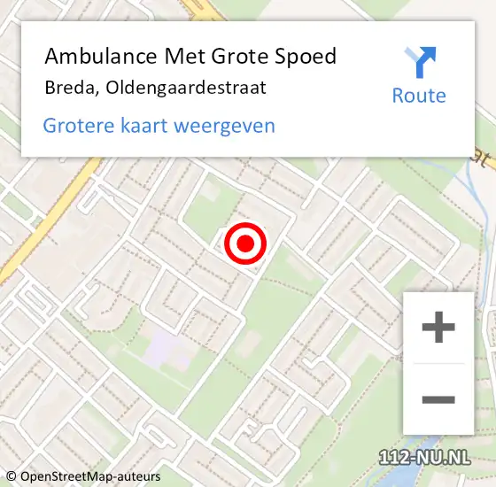 Locatie op kaart van de 112 melding: Ambulance Met Grote Spoed Naar Breda, Oldengaardestraat op 12 mei 2018 23:53