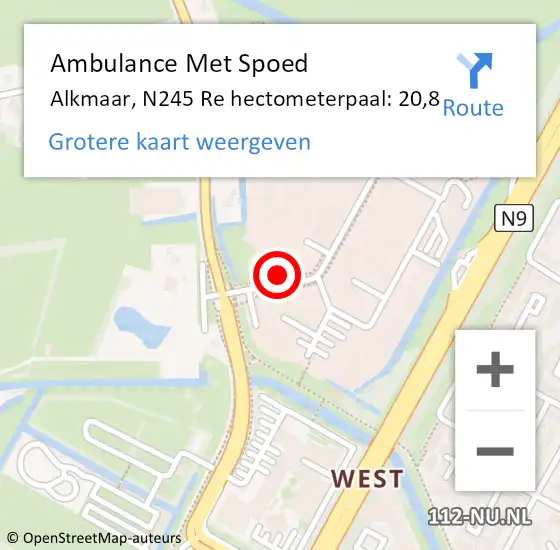 Locatie op kaart van de 112 melding: Ambulance Met Spoed Naar Alkmaar, N245 Re hectometerpaal: 20,8 op 13 mei 2018 11:37
