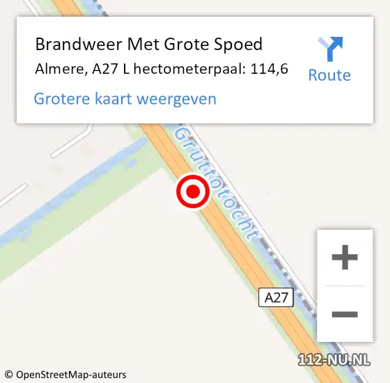 Locatie op kaart van de 112 melding: Brandweer Met Grote Spoed Naar Almere, A27 L hectometerpaal: 109,0 op 13 mei 2018 13:36