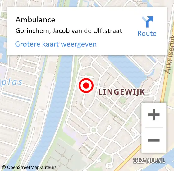 Locatie op kaart van de 112 melding: Ambulance Gorinchem, Jacob van de Ulftstraat op 13 mei 2018 15:45