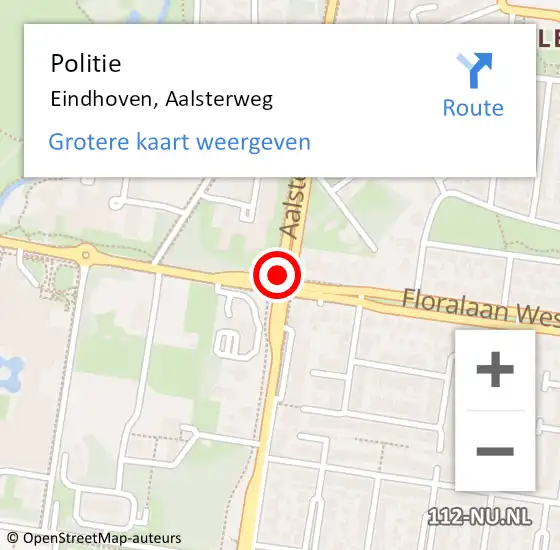 Locatie op kaart van de 112 melding: Politie Eindhoven, Aalsterweg op 13 mei 2018 16:12