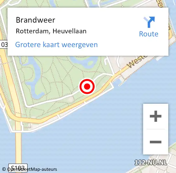 Locatie op kaart van de 112 melding: Brandweer Rotterdam, Heuvellaan op 13 mei 2018 18:29