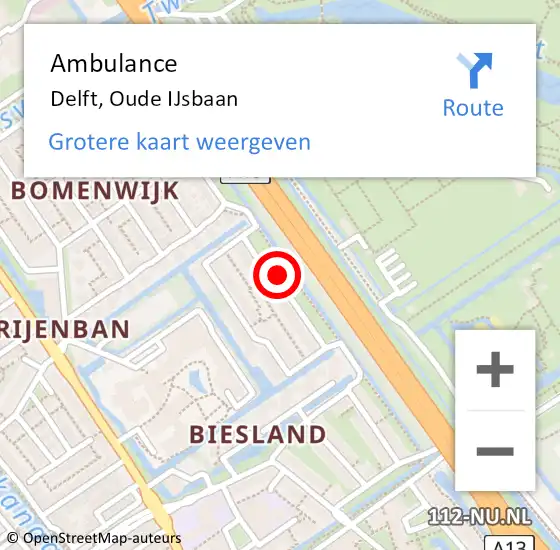 Locatie op kaart van de 112 melding: Ambulance Delft, Oude IJsbaan op 13 mei 2018 18:38