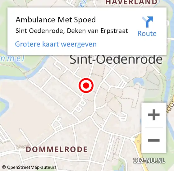 Locatie op kaart van de 112 melding: Ambulance Met Spoed Naar Sint Oedenrode, Deken Van Erpstraat A op 13 mei 2018 18:44
