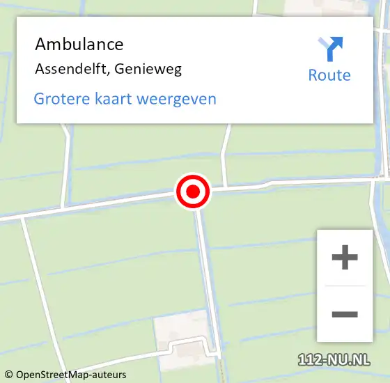 Locatie op kaart van de 112 melding: Ambulance Assendelft, Genieweg op 20 mei 2018 03:15